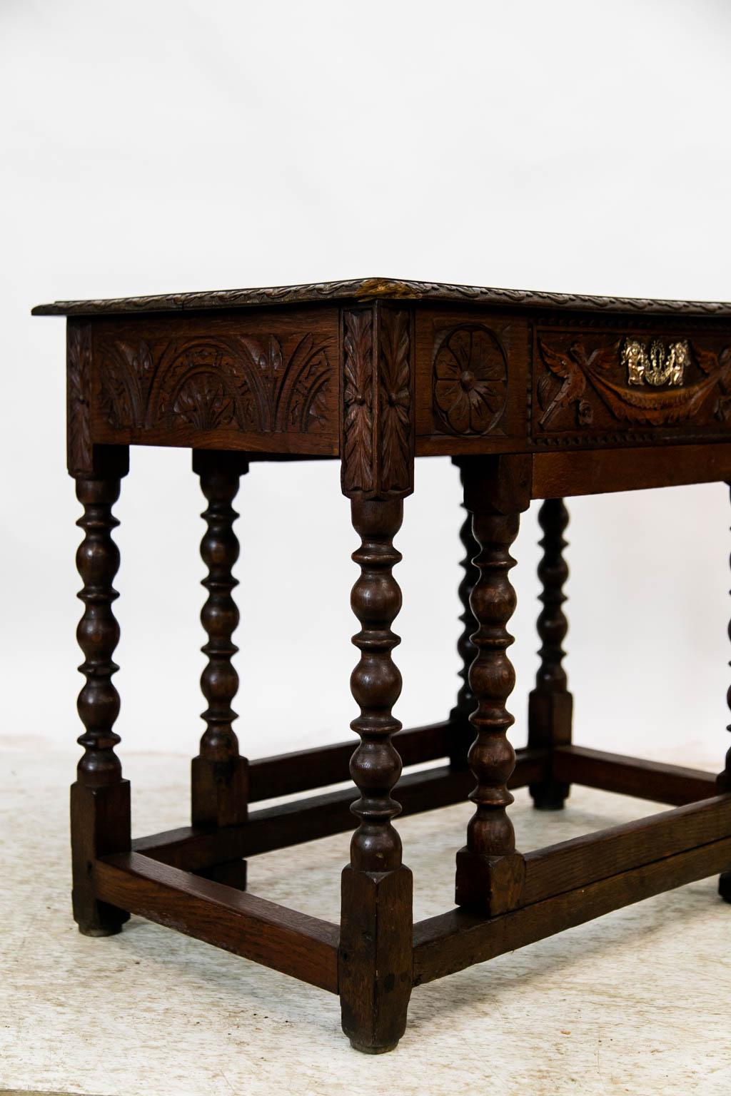 Carved English Oak Side Table For Sale 2