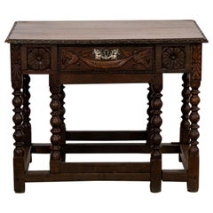 Carved English Oak Side Table