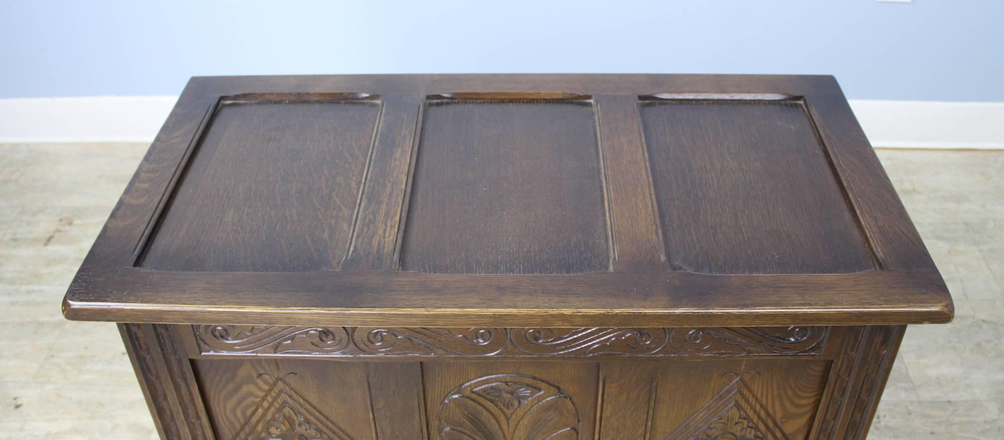 20th Century Carved English Oak Three-Panel Box or Coffer For Sale