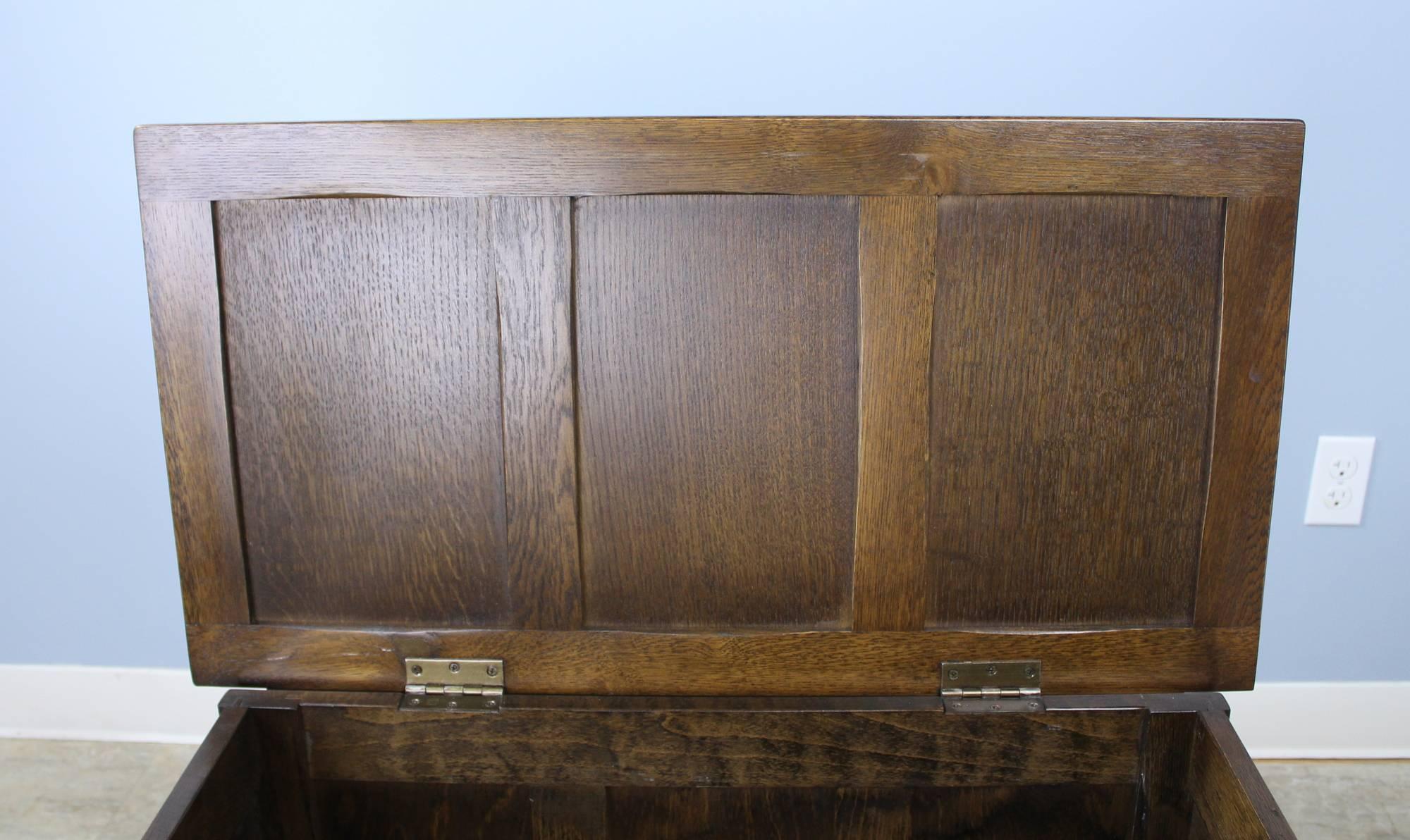 Carved English Oak Three-Panel Box or Coffer For Sale 2