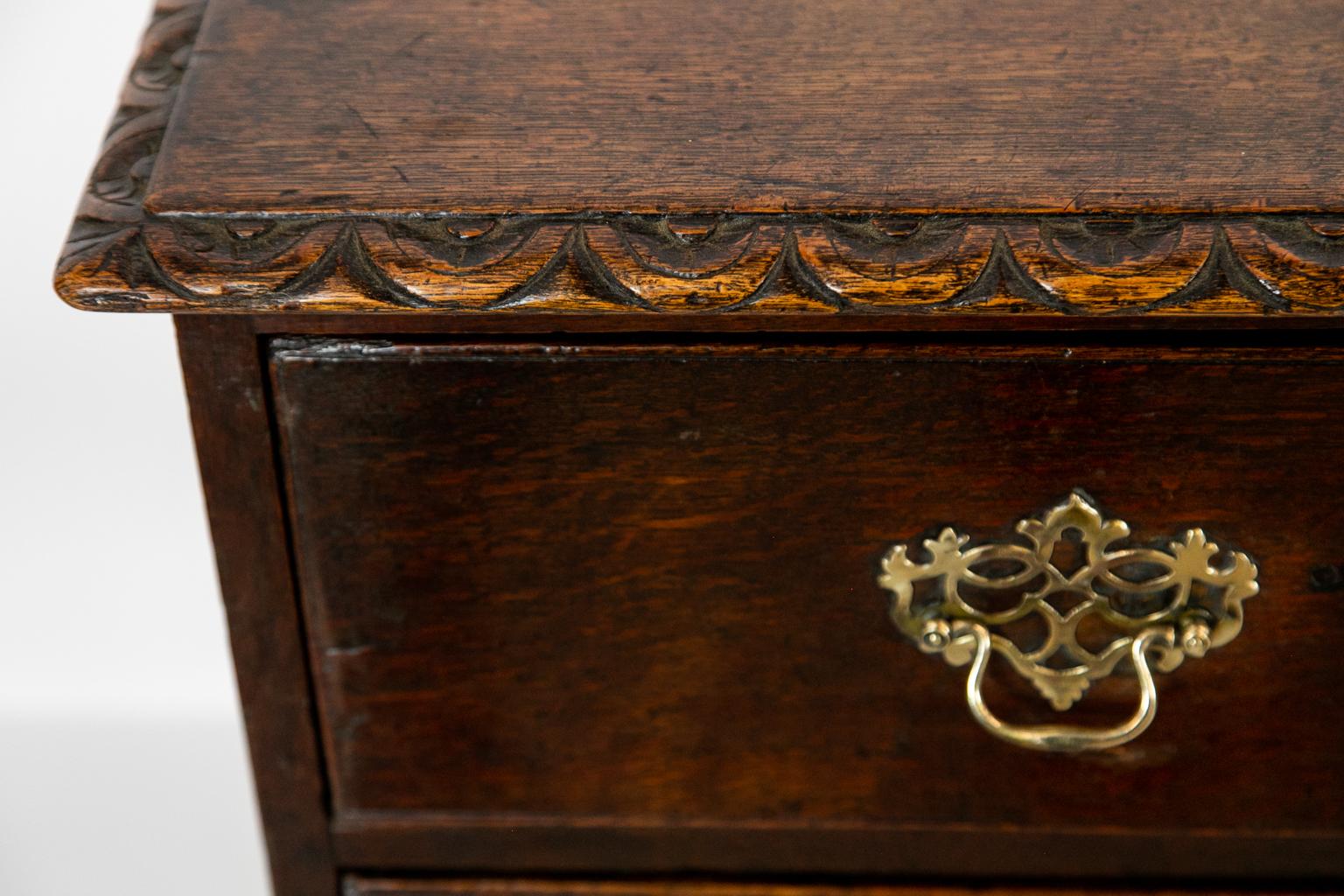Hand-Carved Carved English Oak Two-Drawer Chest on Legs