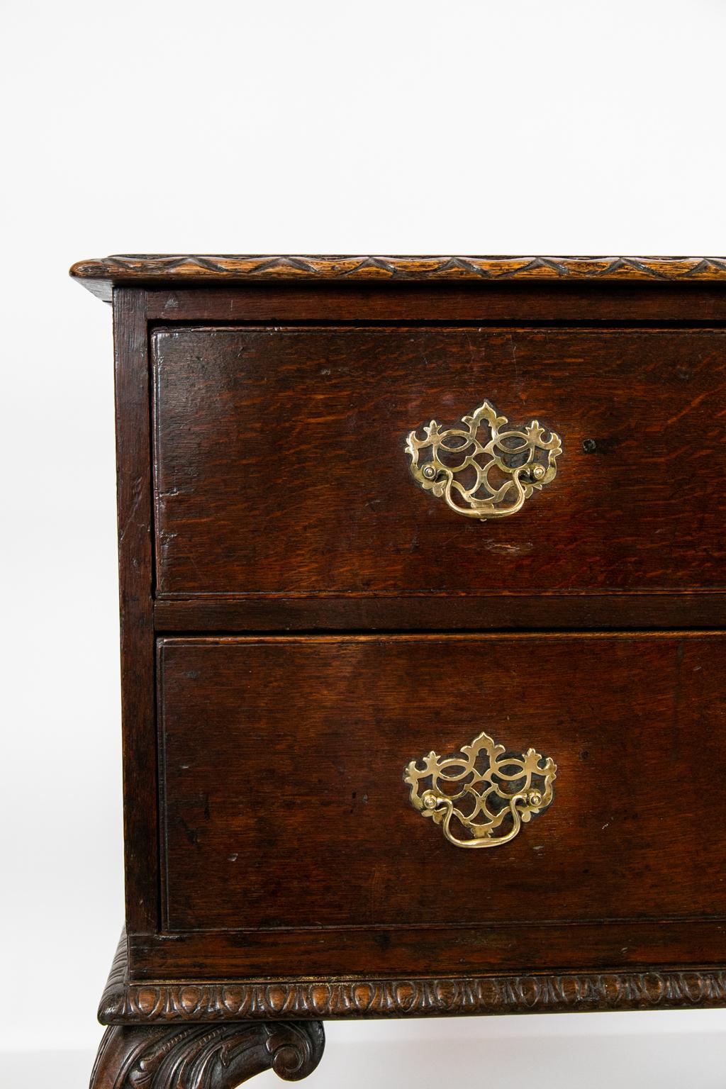 Late 18th Century Carved English Oak Two-Drawer Chest on Legs
