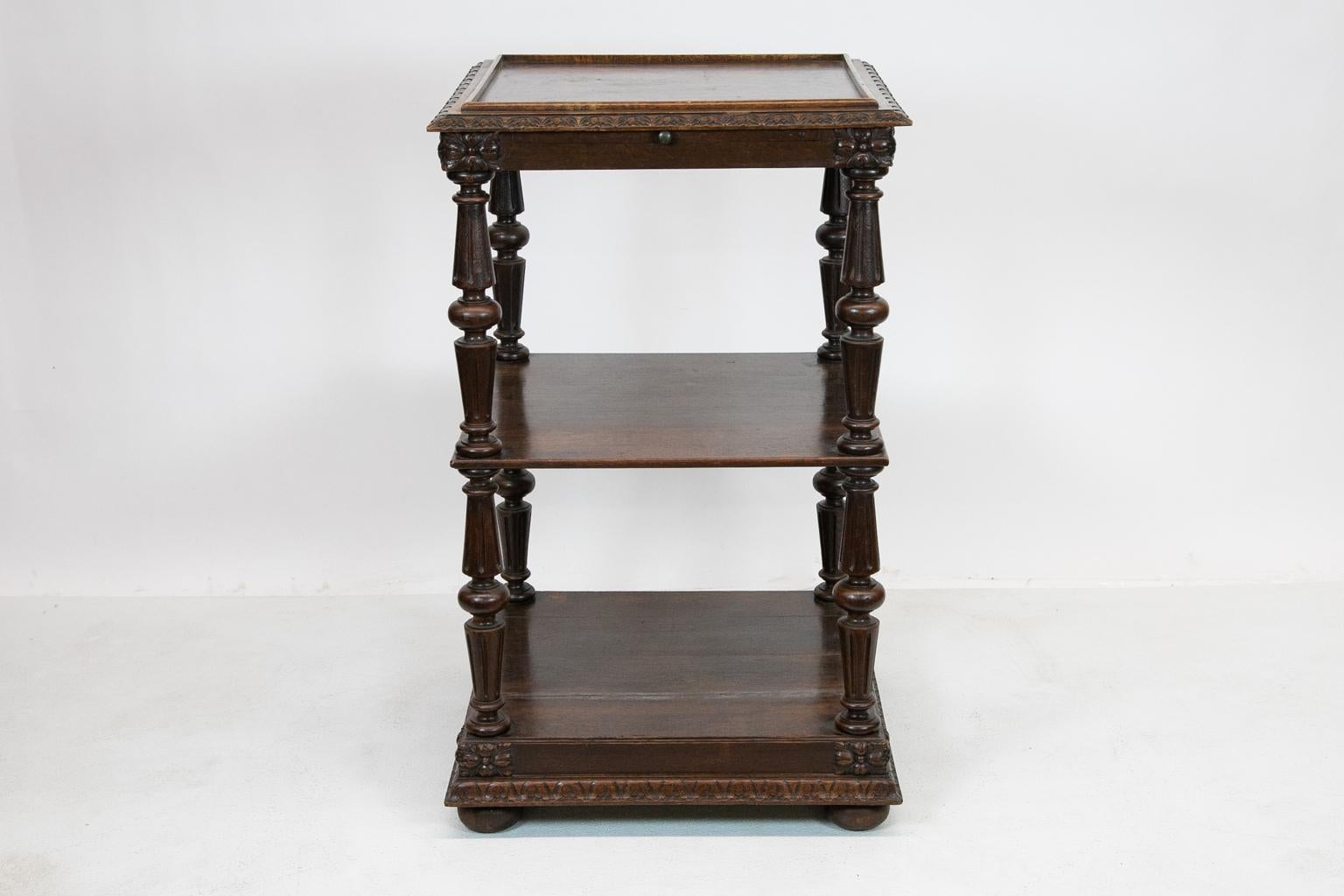 Hand-Carved Carved English Three-Tiered Shelf For Sale