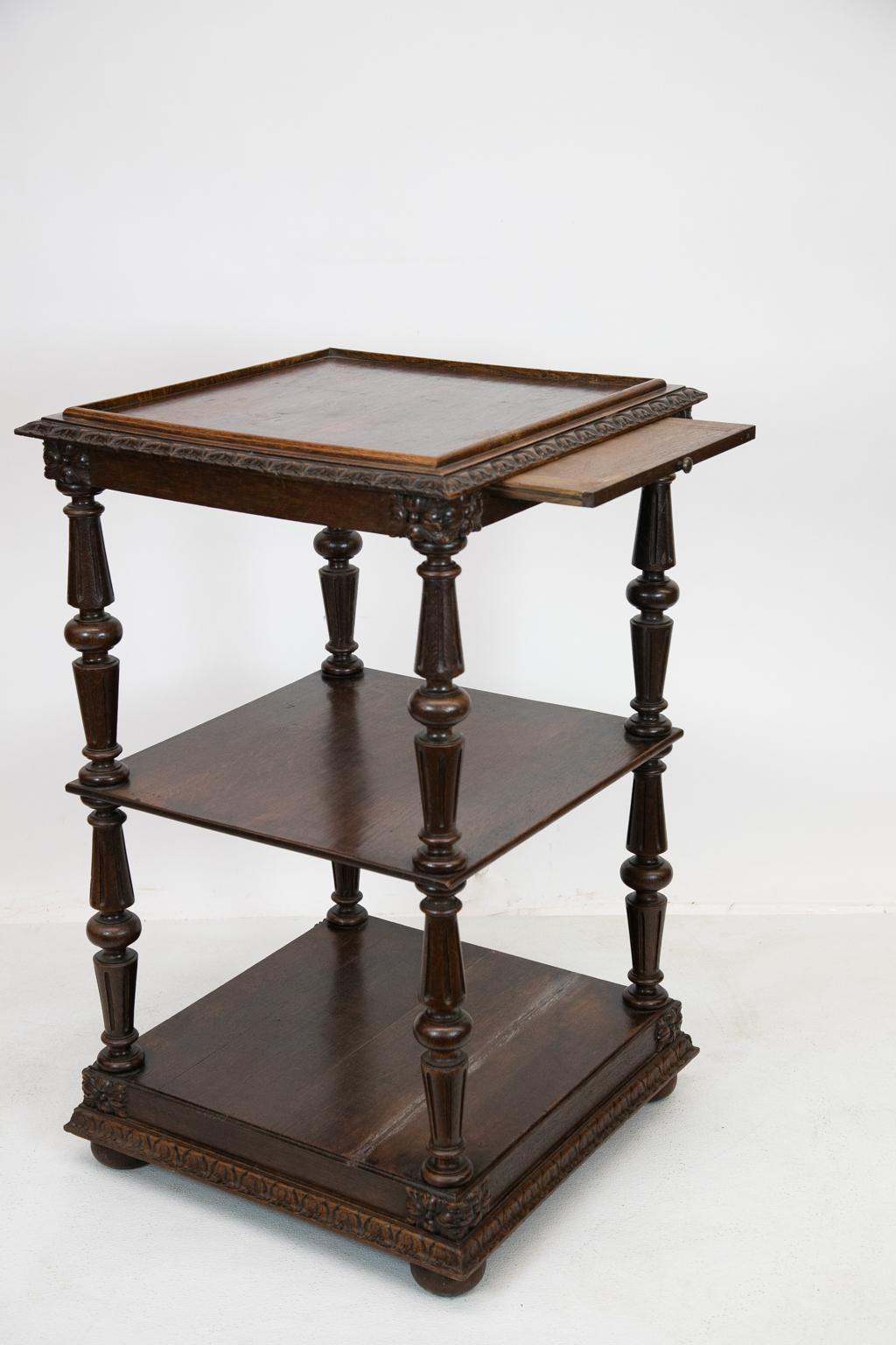 Oak Carved English Three-Tiered Shelf For Sale