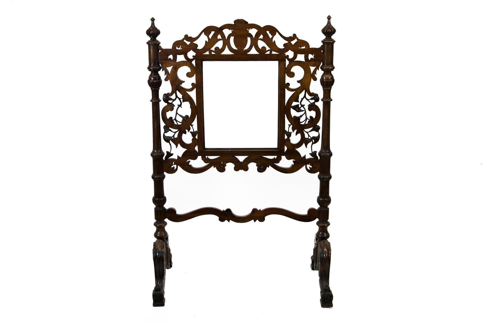Carved English Walnut Fire Screen For Sale 4