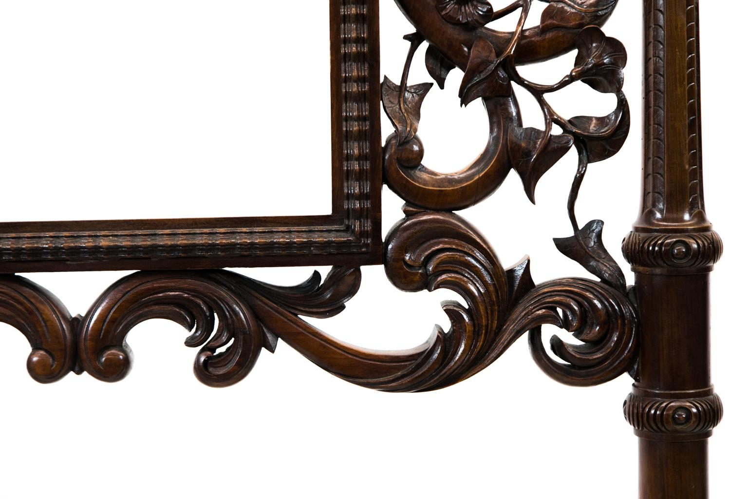 Hand-Carved Carved English Walnut Fire Screen For Sale