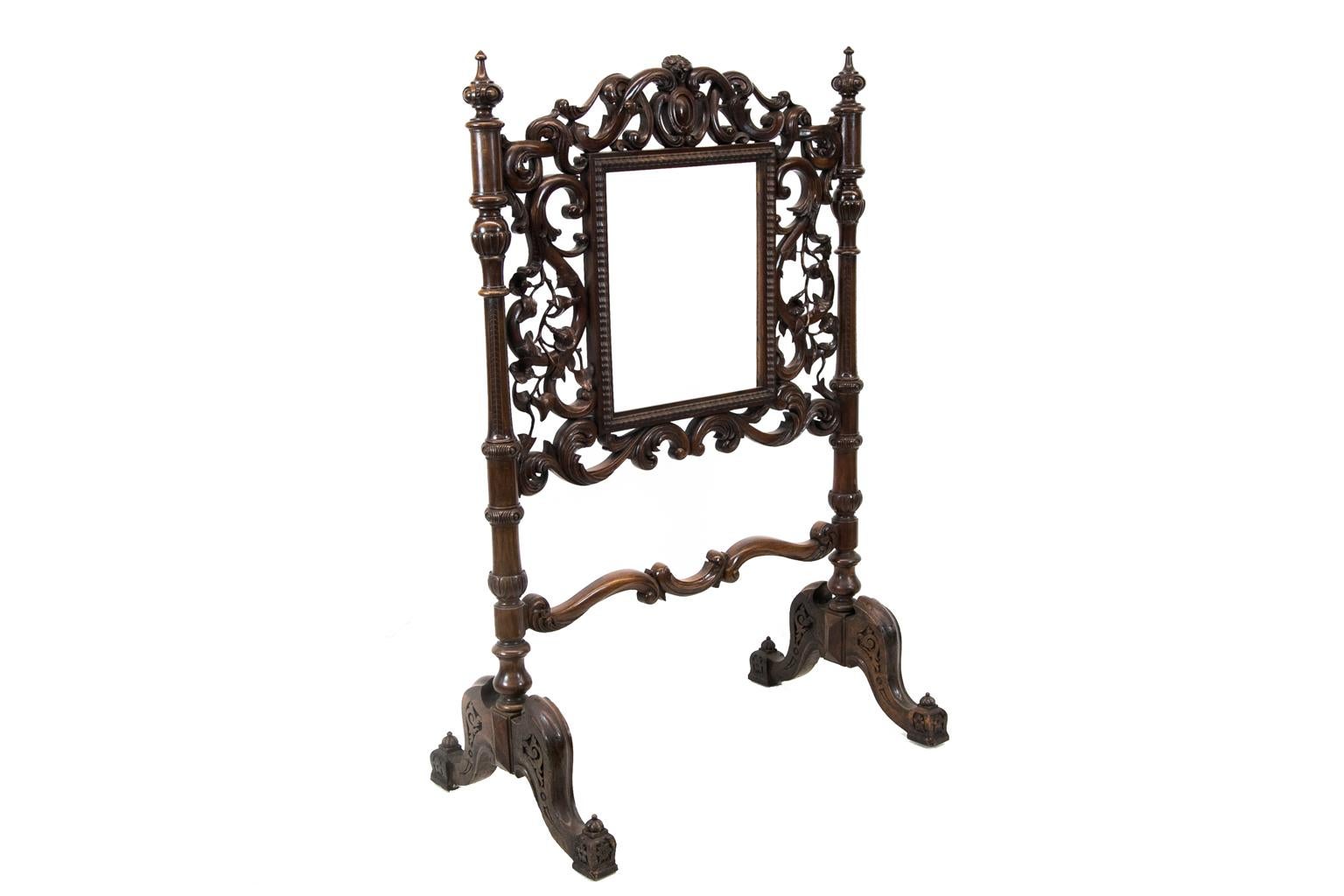 Carved English Walnut Fire Screen In Good Condition For Sale In Wilson, NC