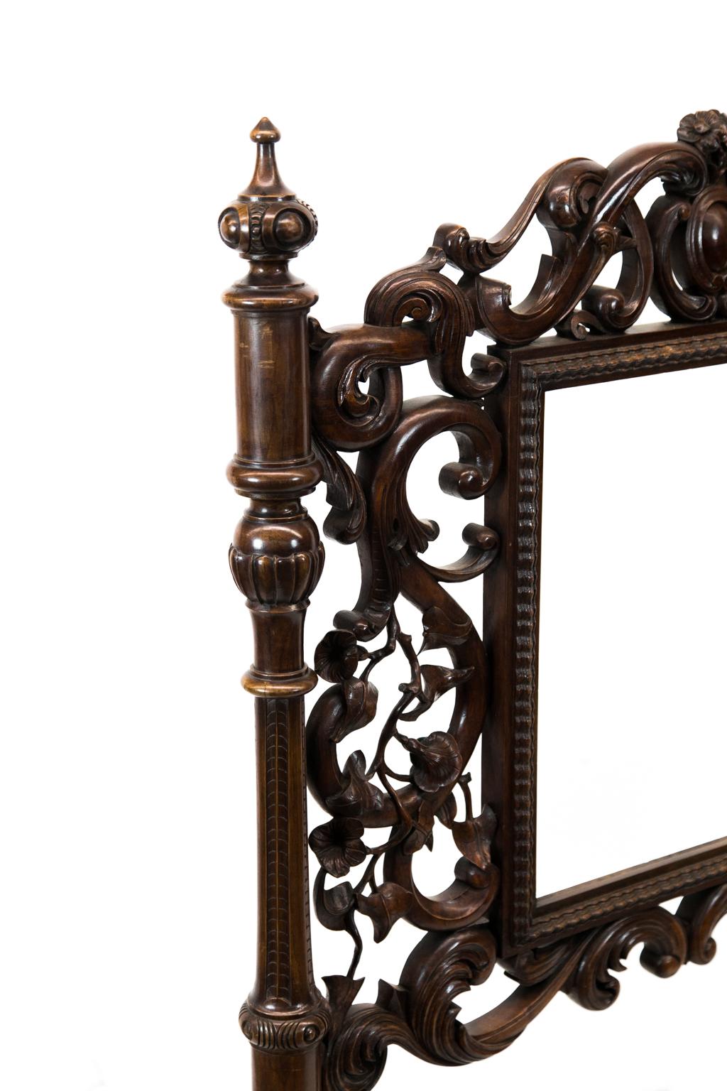 Late 19th Century Carved English Walnut Fire Screen For Sale