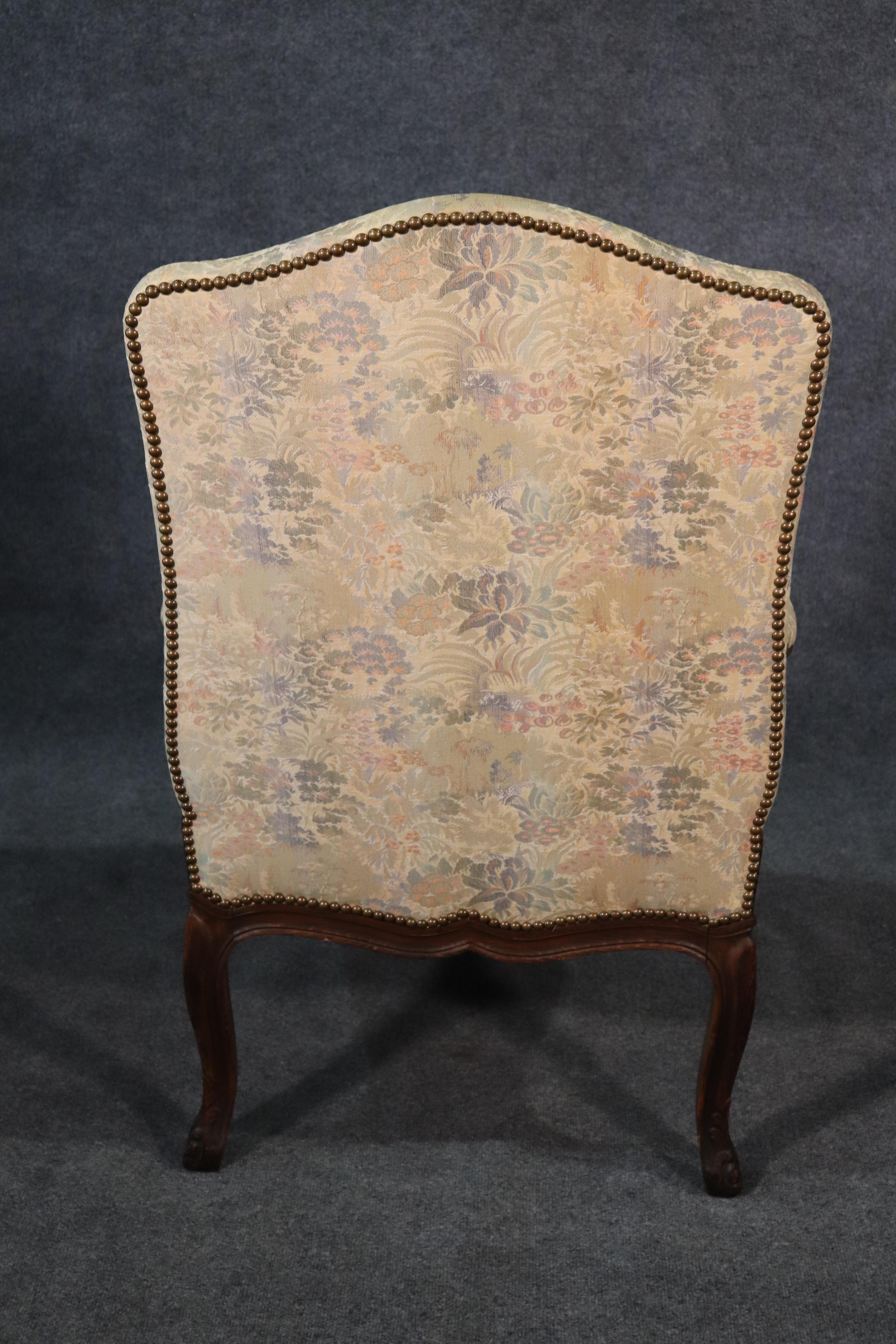 Carved English Walnut Georgian Armchair with Tapestry Upholstery and Nailheads For Sale 2