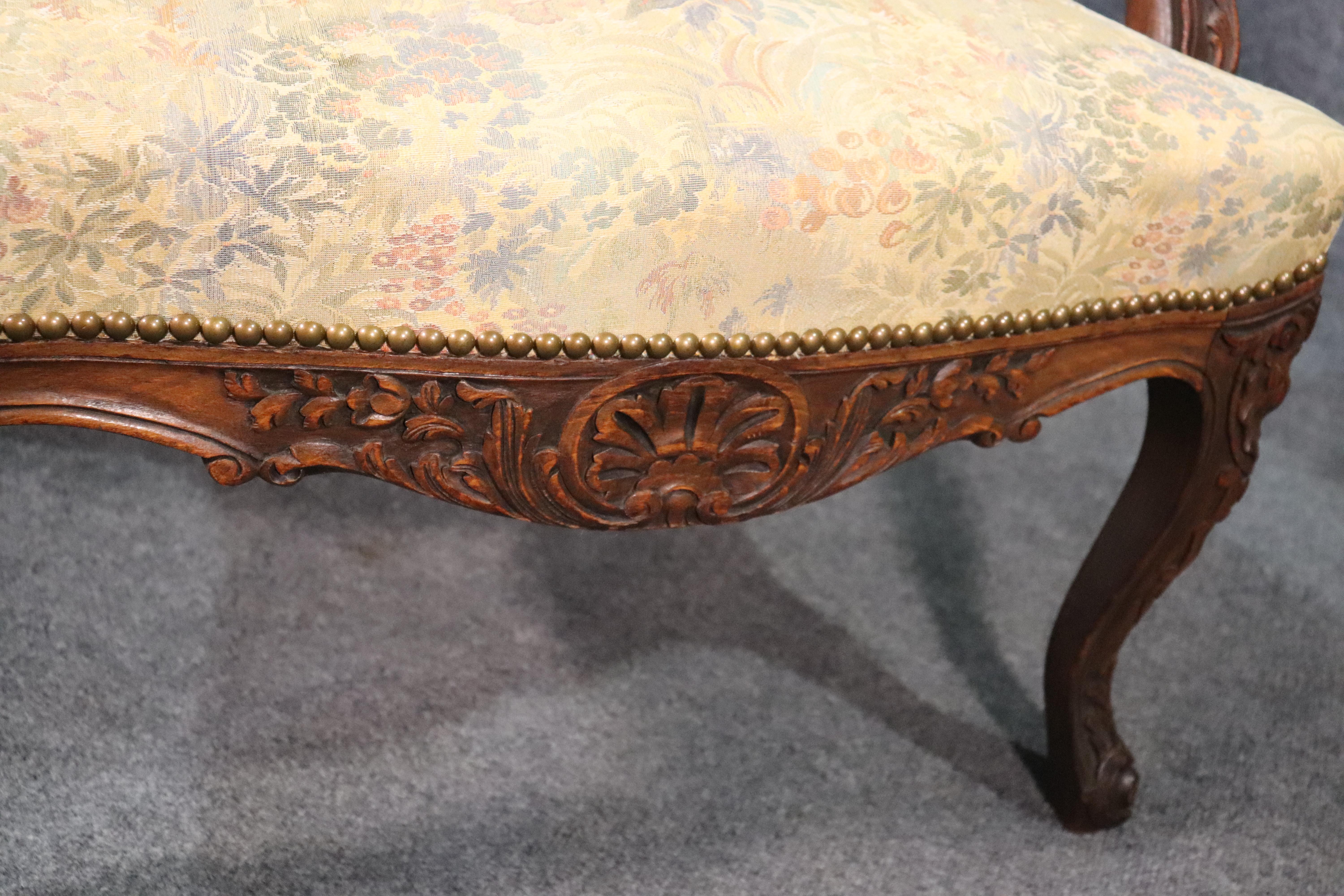 Carved English Walnut Georgian Armchair with Tapestry Upholstery and Nailheads For Sale 4