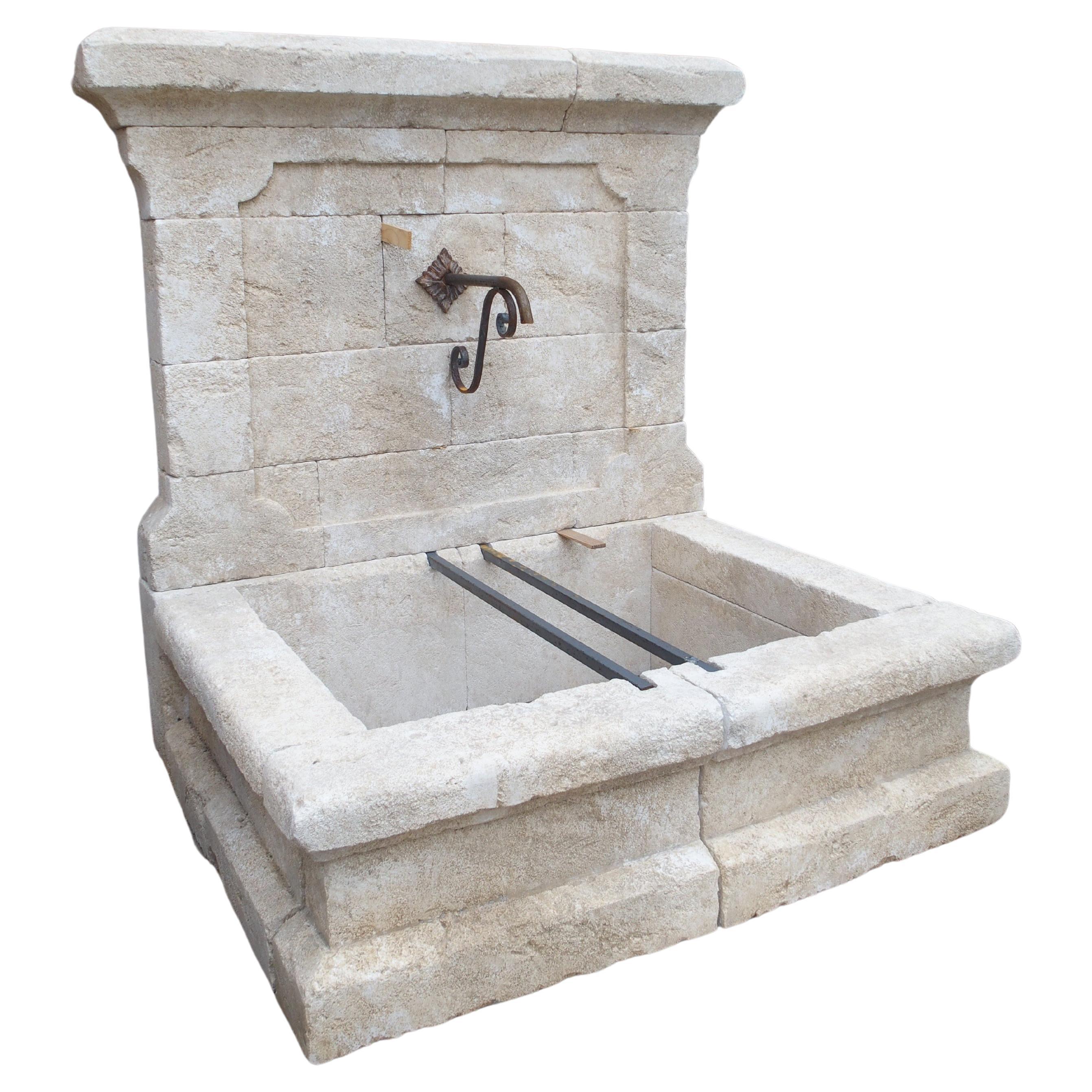 Rustic Wall Fountain with Antique Stone Trough, Bonded Wall and Sink