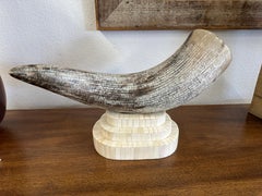 Carved Etched Horn Mounted on a Tesselated Bone Base