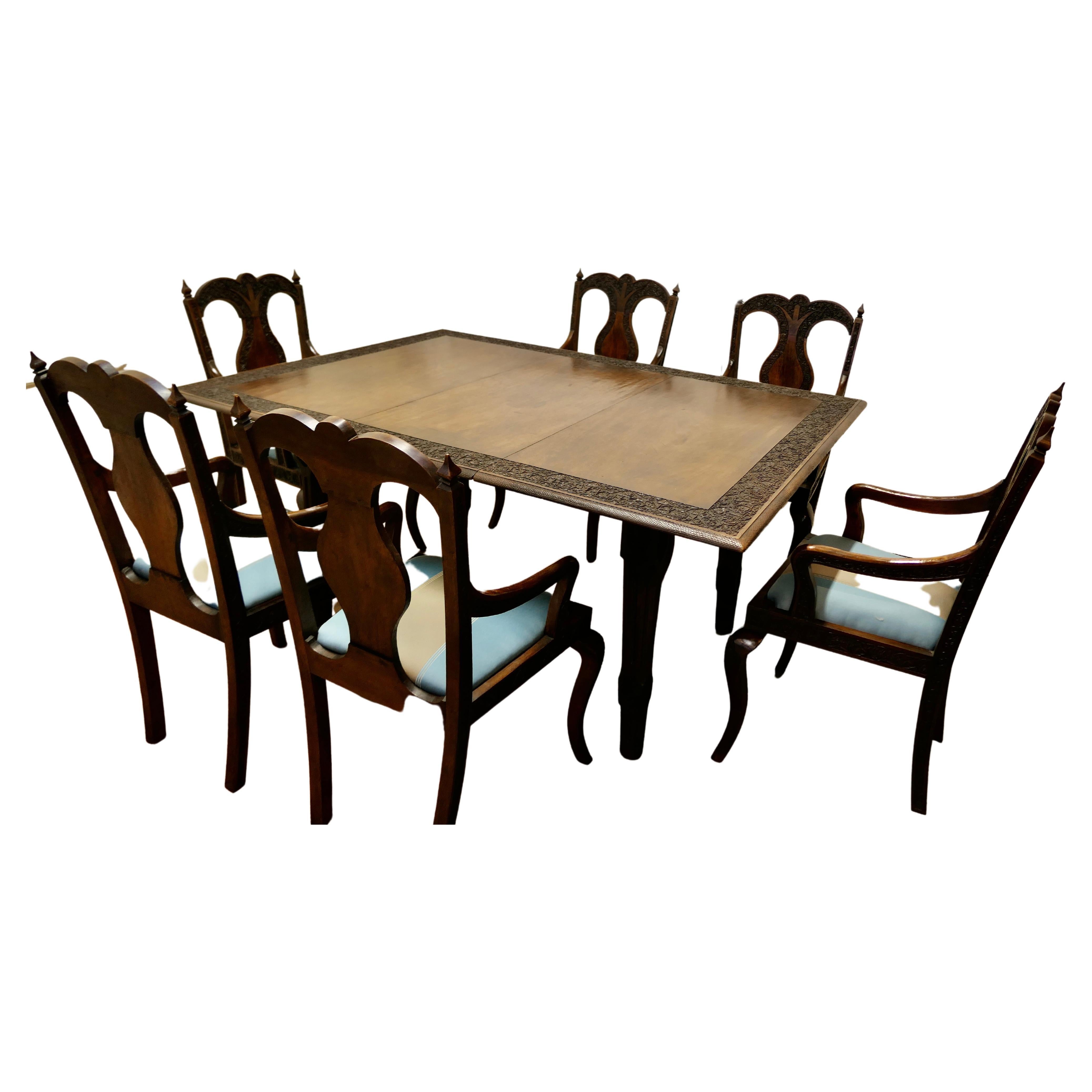 Carved Extending Table and 6 Matching Carver Chairs