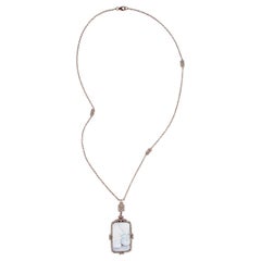 Carved Face Shell cameo Motif With Diamonds Chain Necklace Made In 18k Gold