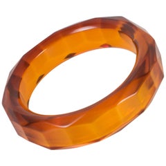 Carved Faceted Bakelite Bracelet Bangle Prystal Orangeade