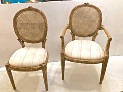 Carved Faux Bois Caned Chairs, Set of 6