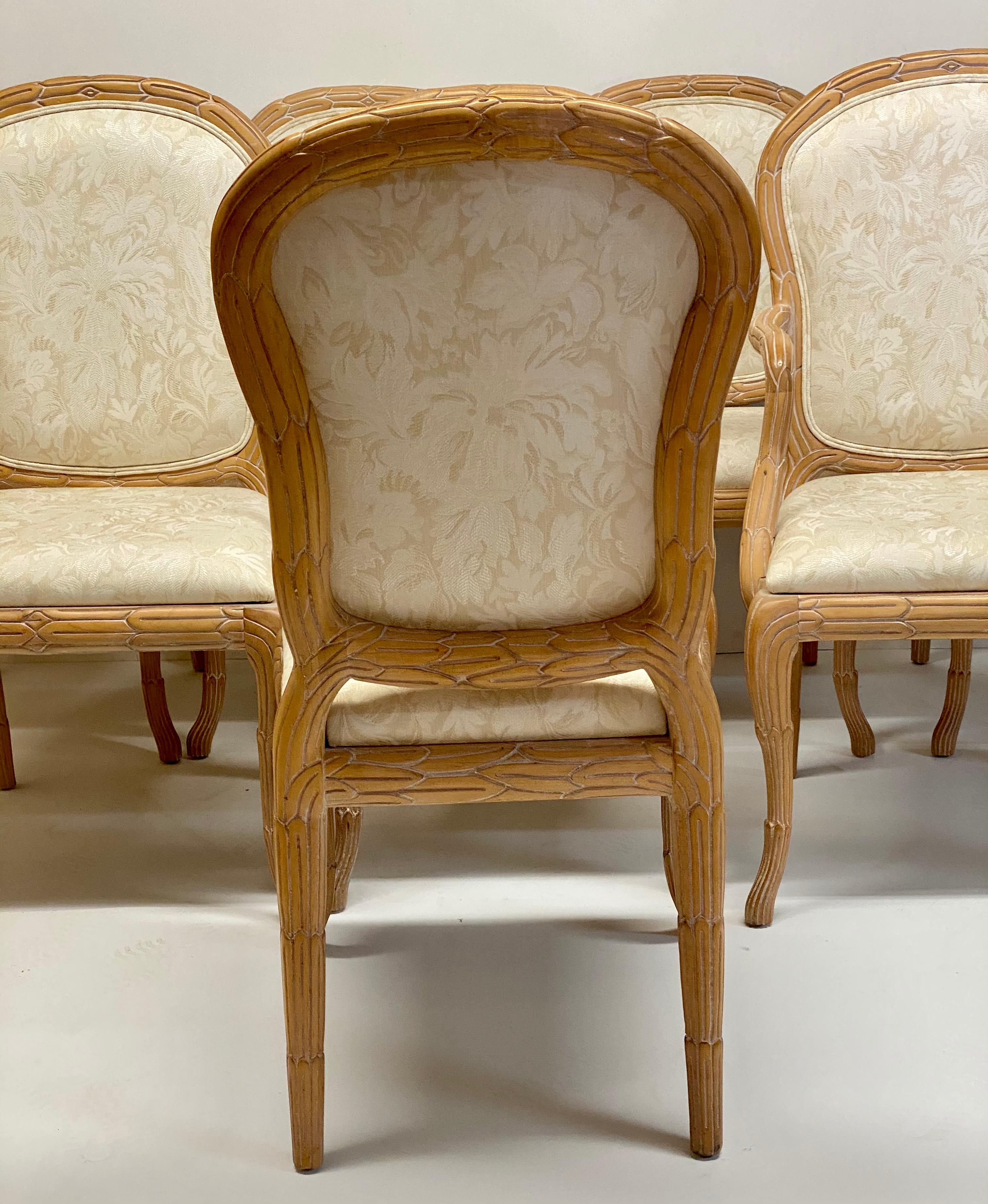 American Carved Faux Bois Dining Chairs by Casa Stradivari, Set of 8