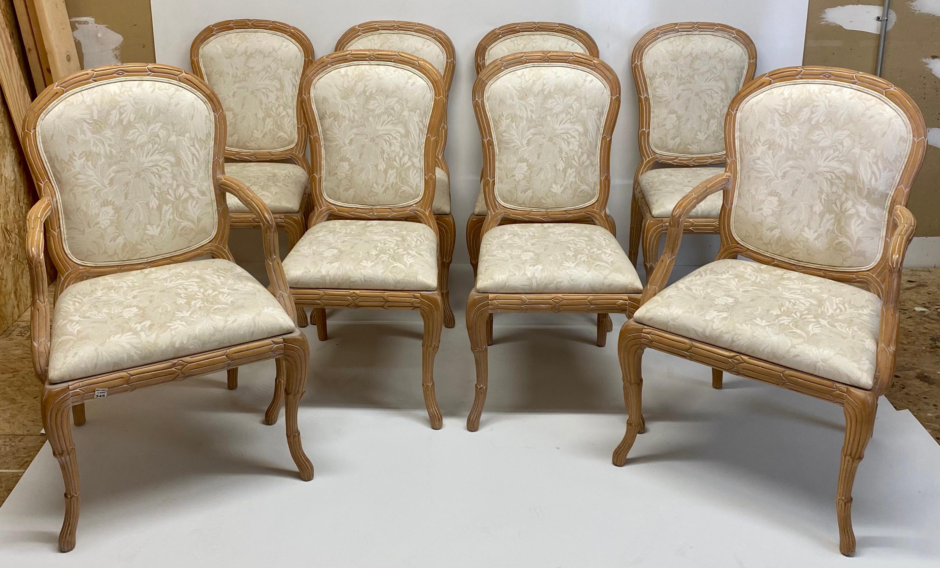 Carved Faux Bois Dining Chairs by Casa Stradivari, Set of 8 In Good Condition In Kennesaw, GA