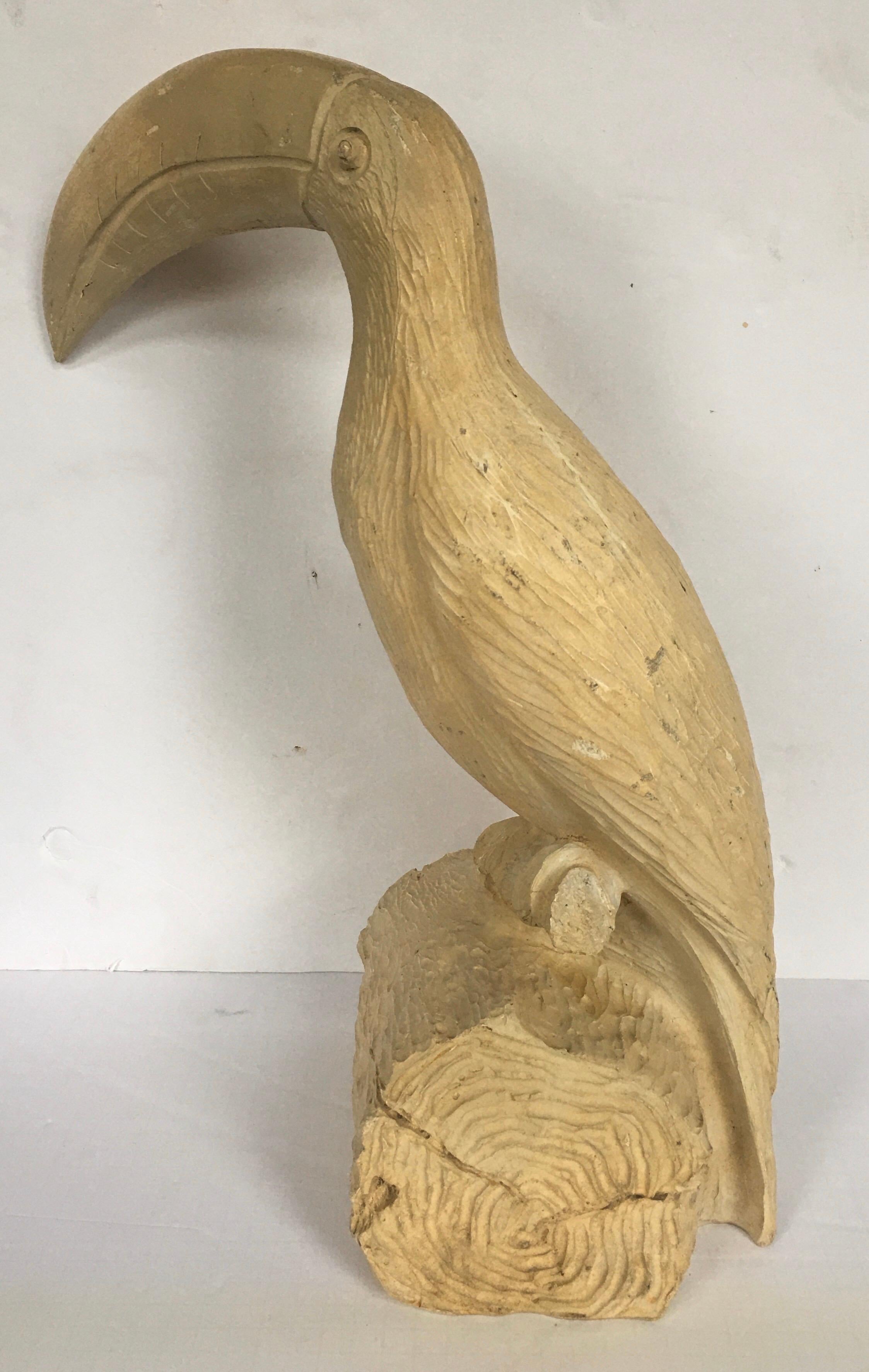 Mid-Century Modern Carved Faux Bois Toucan Bird Sculpture, 1970s