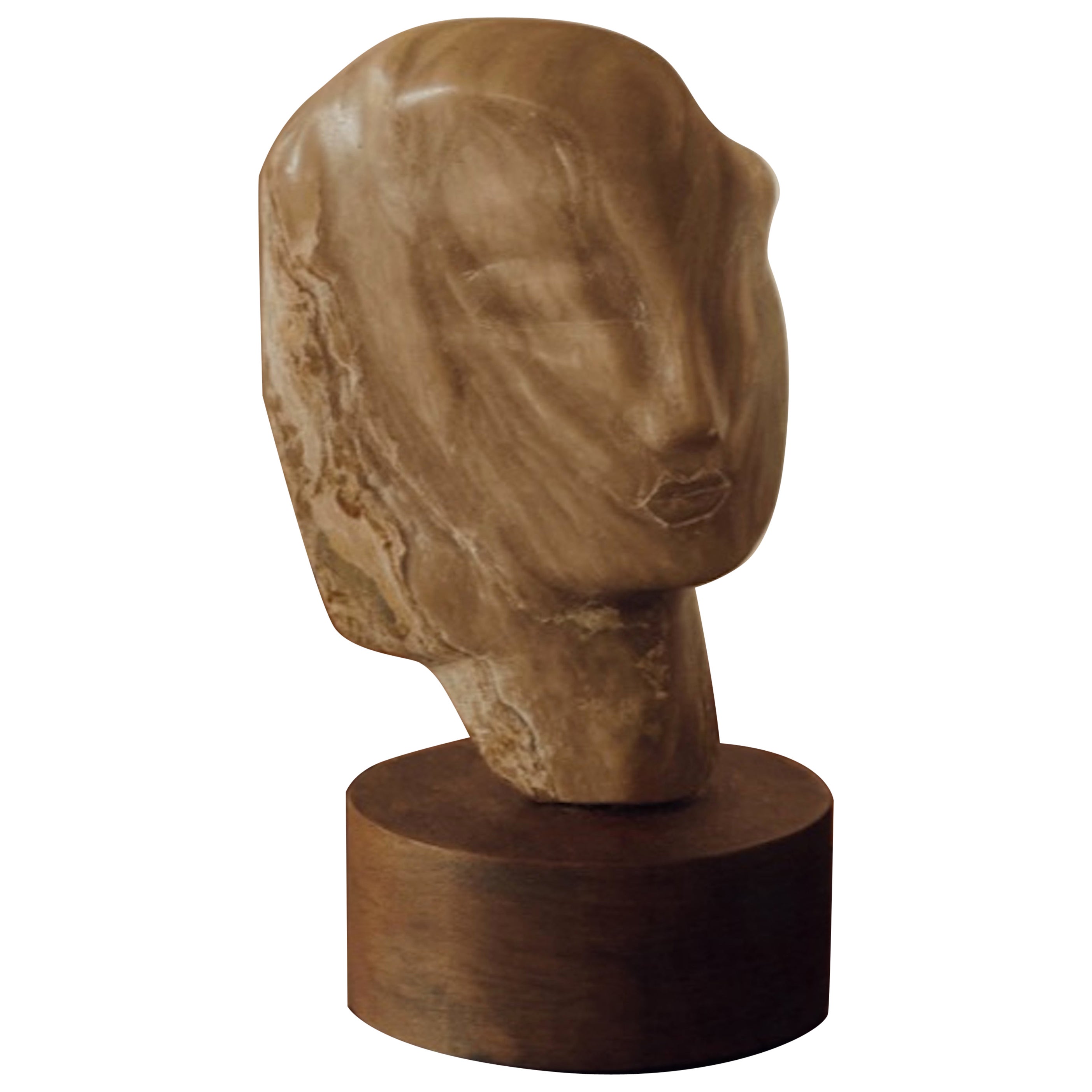 Mid-Century Modern Alabaster Female Face Sculpture by Joan Shapiro