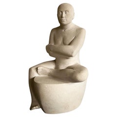 Carved Figurative Portland Stone Sculpture By Andre Wallace