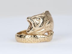 Carved Fish Wrap Finger Unique Ring 14K Gold 8.5g R6551