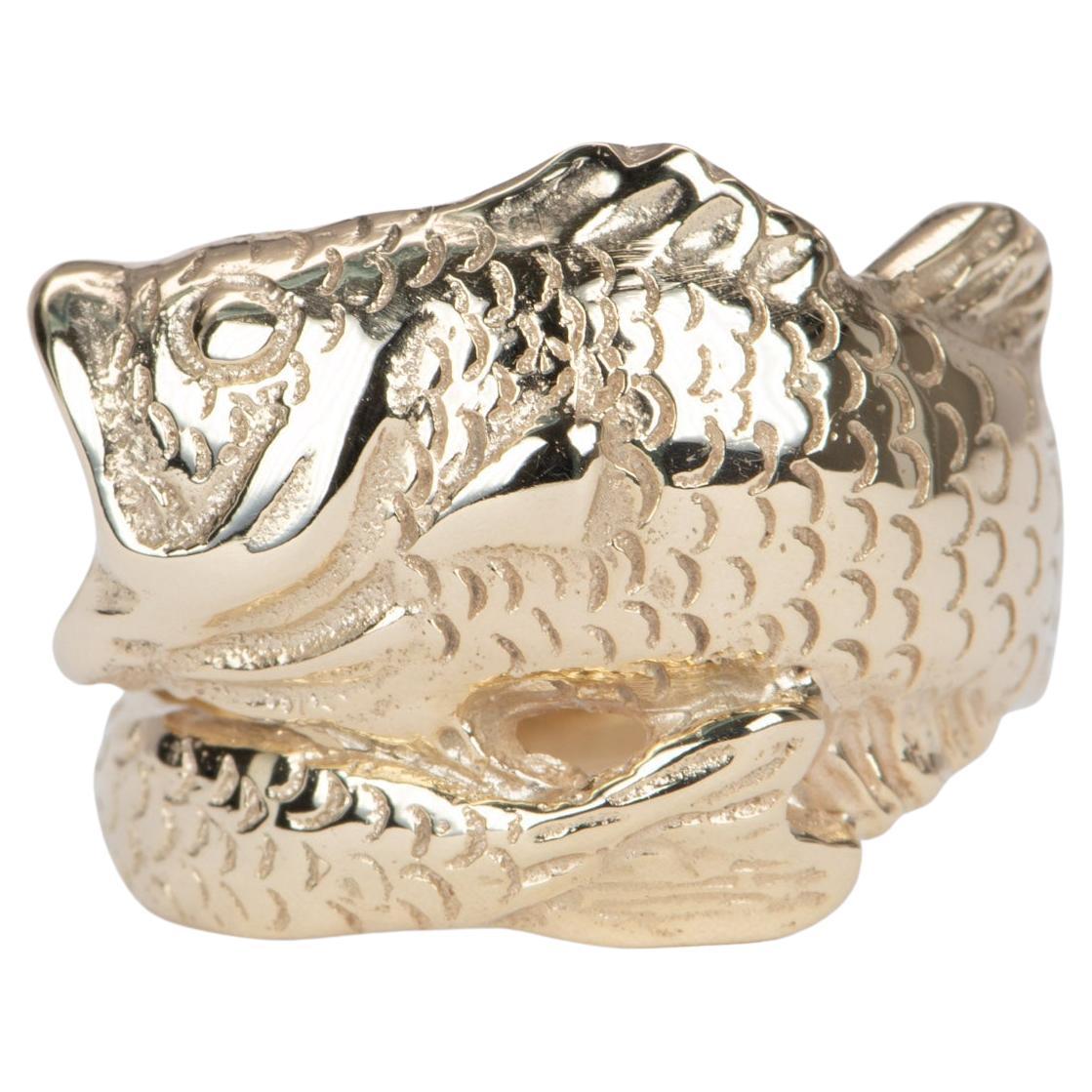 Anillo Único Dedo Envolvente Pez Tallado Oro 14K 8,5g R6551