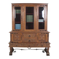 Carved Flemish China Cabinet with Iron and Carved Base