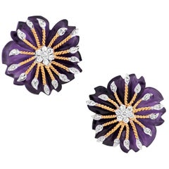 Carved Floral Amethyst Earrings with Diamonds