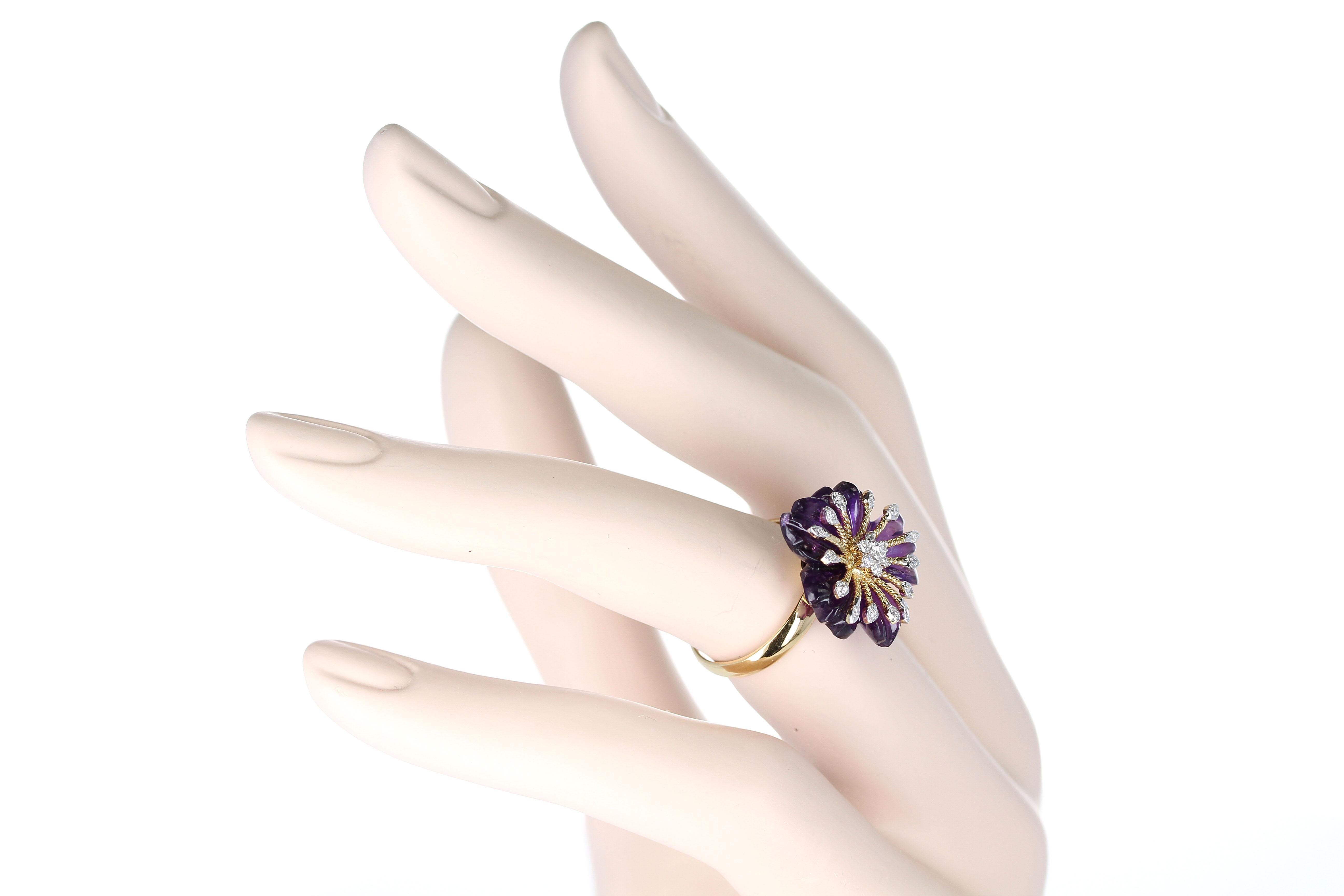 Carved Floral Amethyst Ring with Diamonds 4