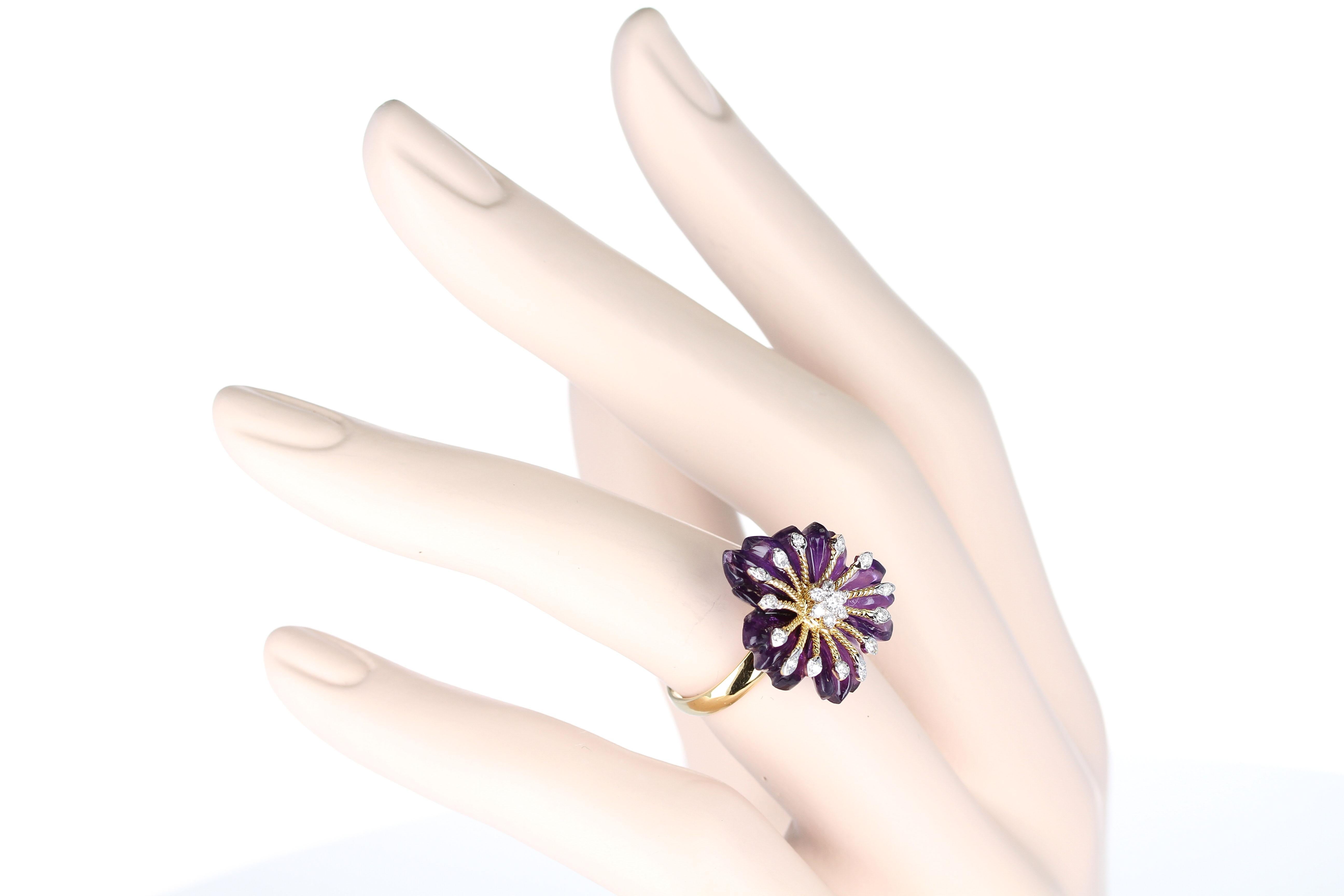 Carved Floral Amethyst Ring with Diamonds 2