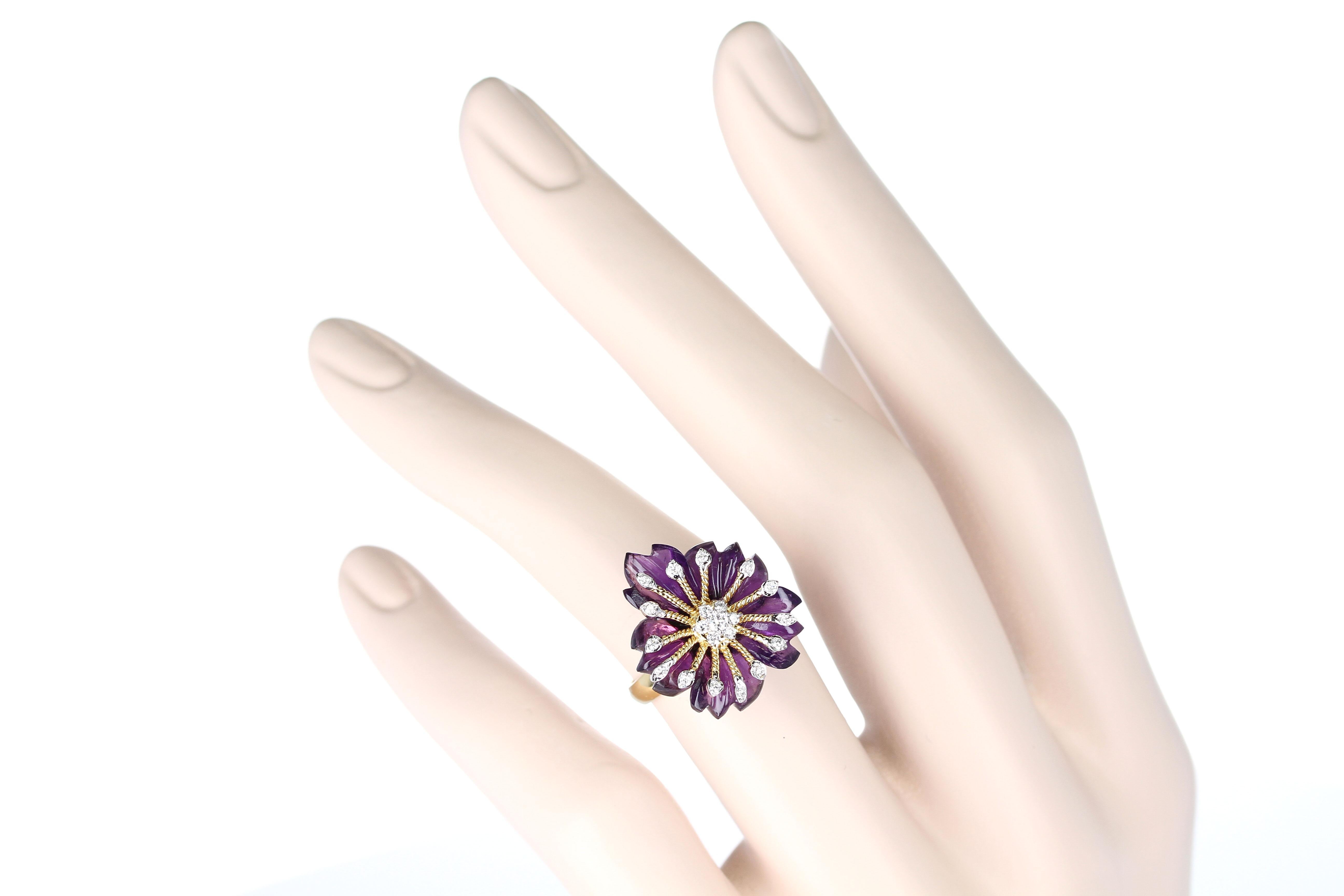 Carved Floral Amethyst Ring with Diamonds 3