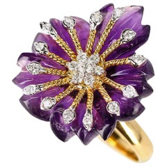 Carved Floral Amethyst Ring with Diamonds