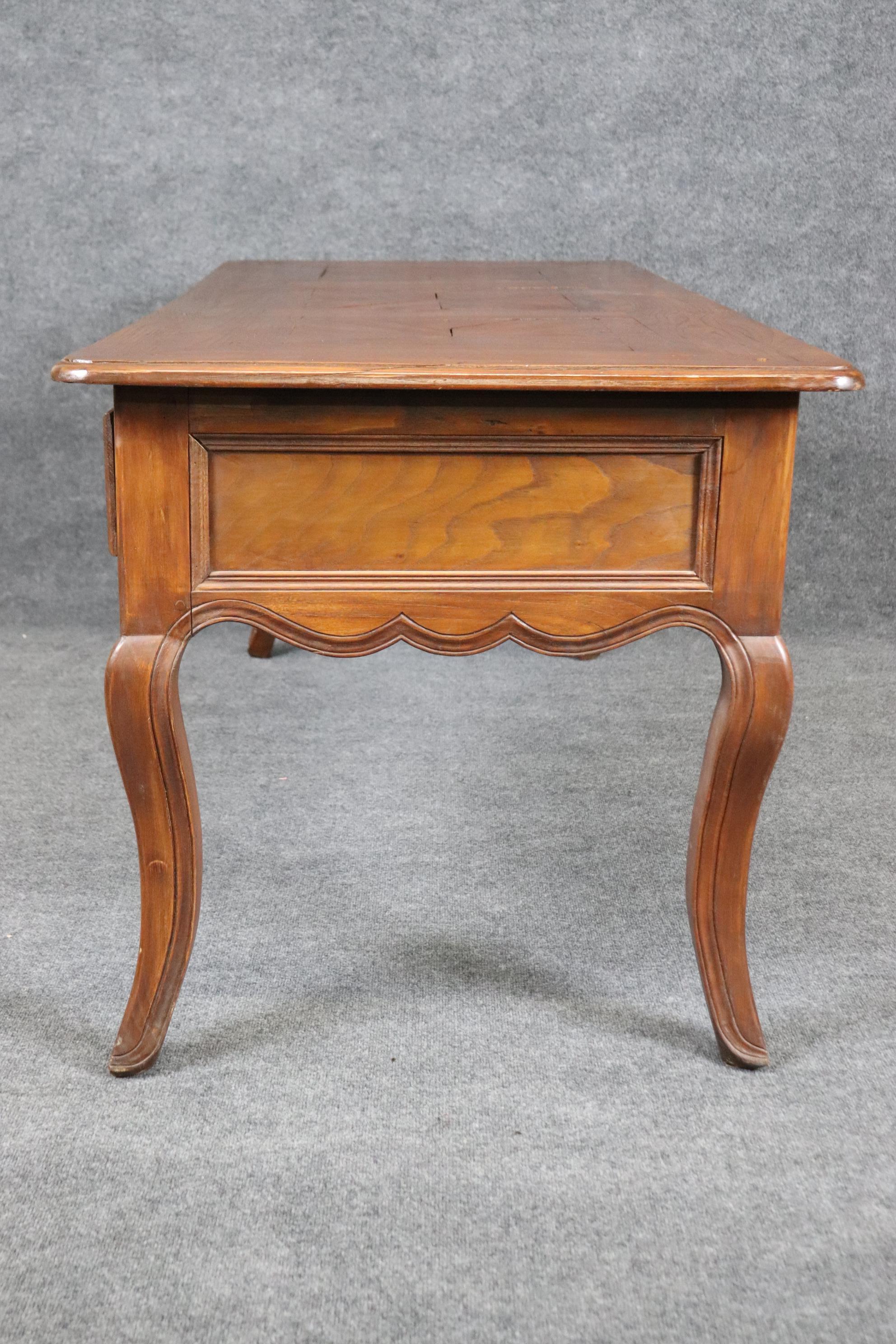 Brass Carved Floral Back 18th Century Country French Carved Walnut Writing Desk  For Sale