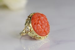 Carved Floral Coral Gold Ring