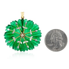 Carved Floral Jade Pendant with Diamonds, 14K