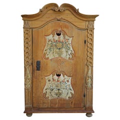 Carved Floral Painted Country Wardrobe, Central Europe, 1750