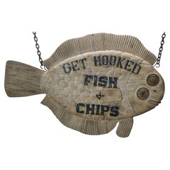 Carved Flounder Trade Sign "Fish & Chips"