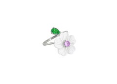 Carved Flower with gemstones silver, gold