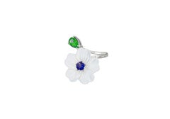 Carved Flower with gemstones, silver, gold