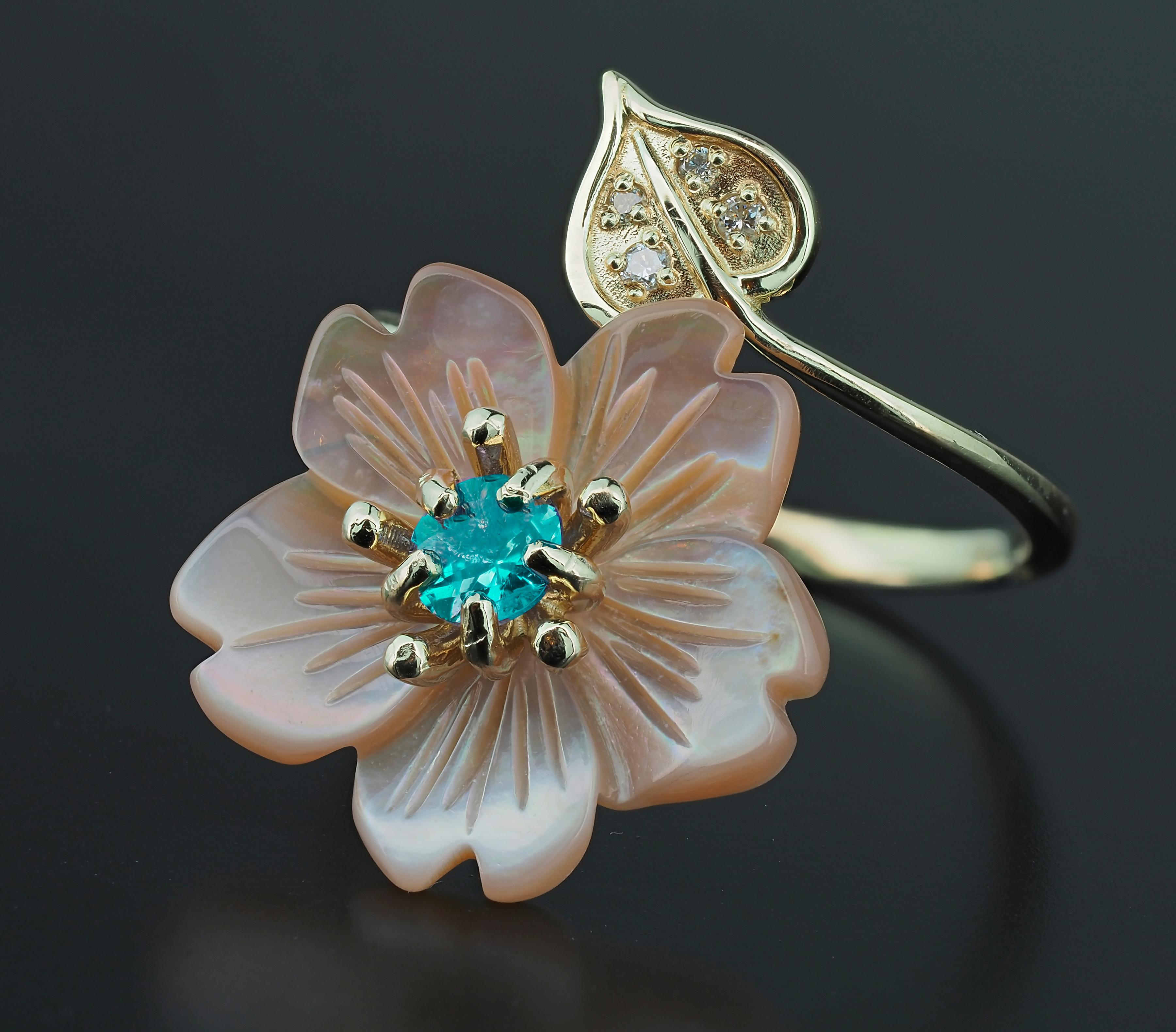 For Sale:  Carved Flower 14k ring with gemstones.  4