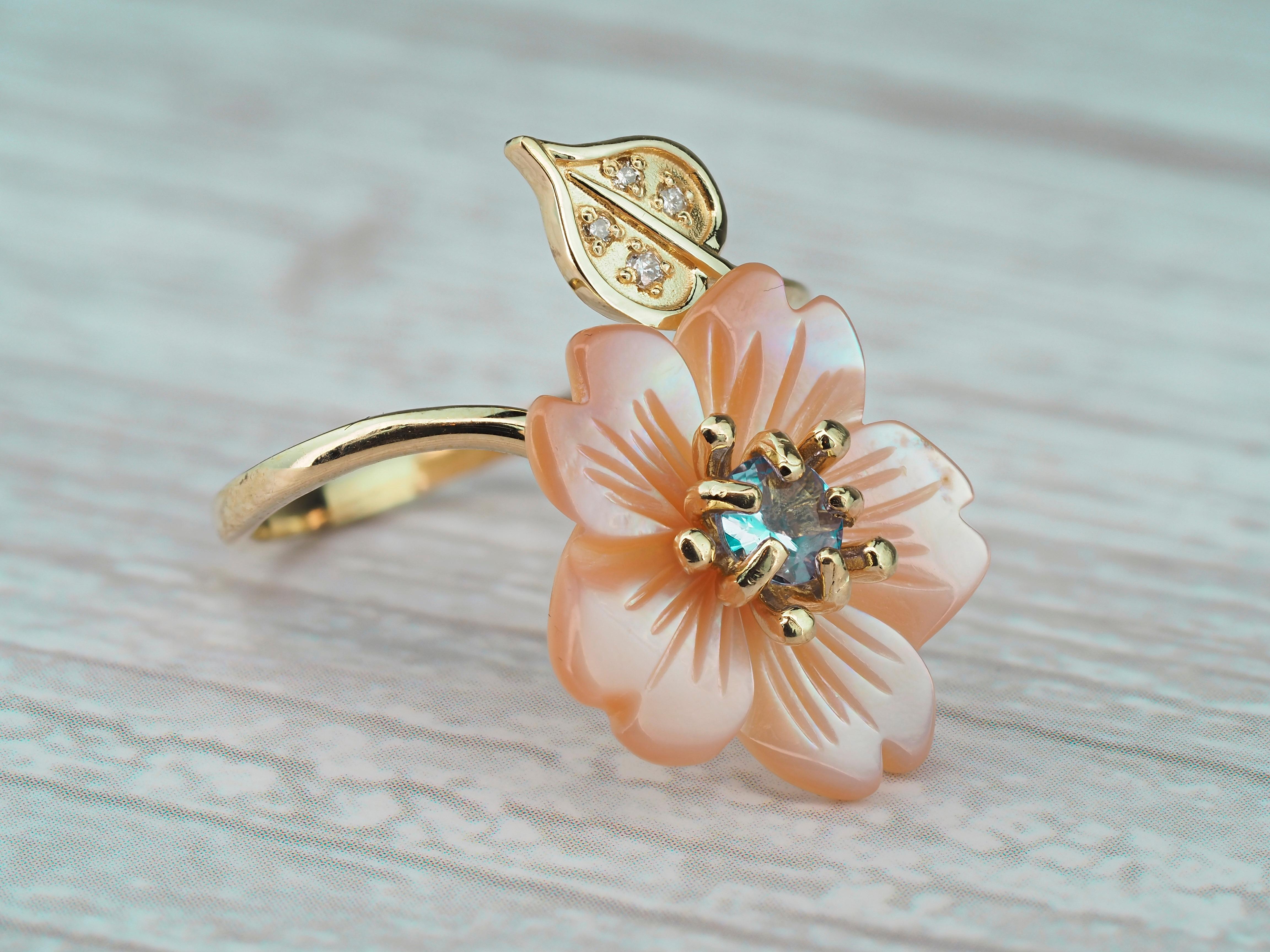 For Sale:  Carved Flower 14k ring with gemstones.  5