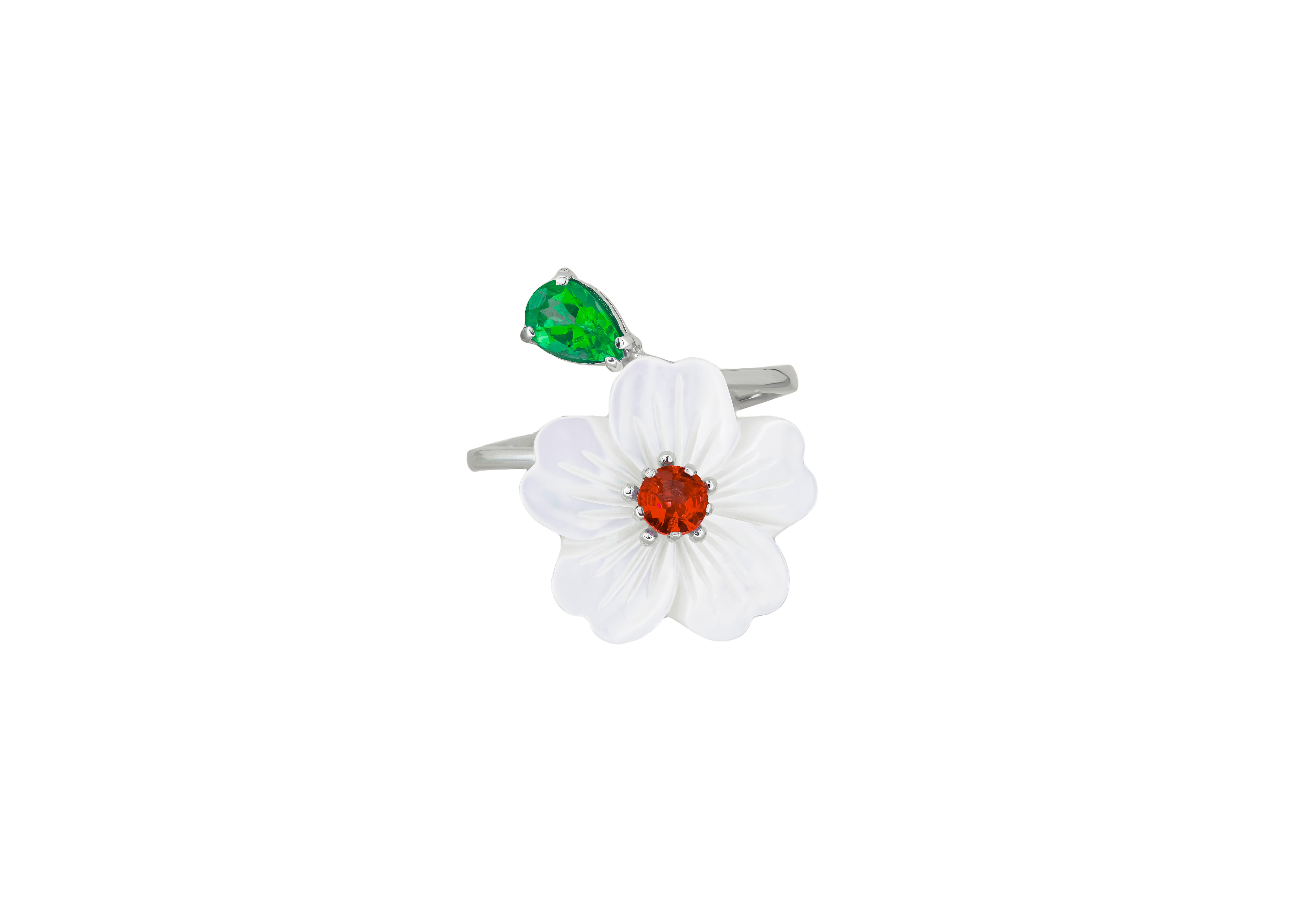 For Sale:  Carved Flower 14k ring with gemstones. 6
