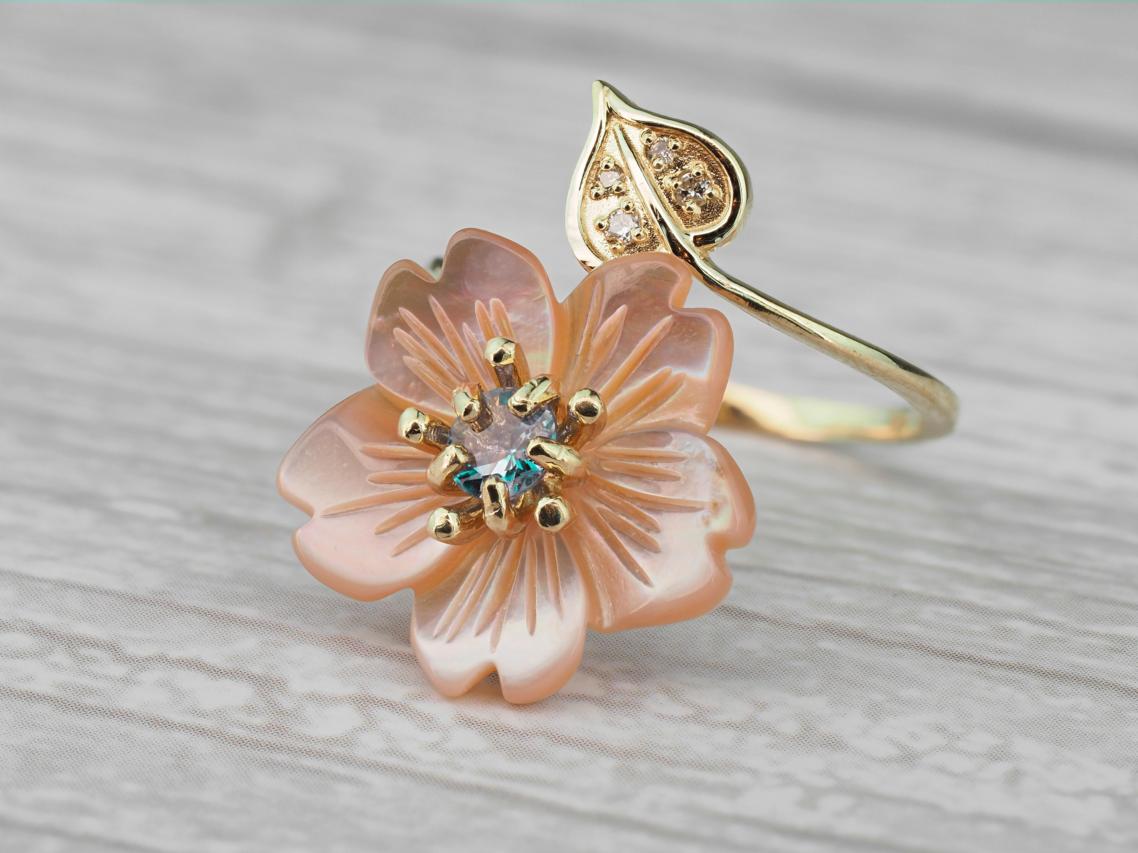 For Sale:  Carved Flower 14k ring with gemstones.  7