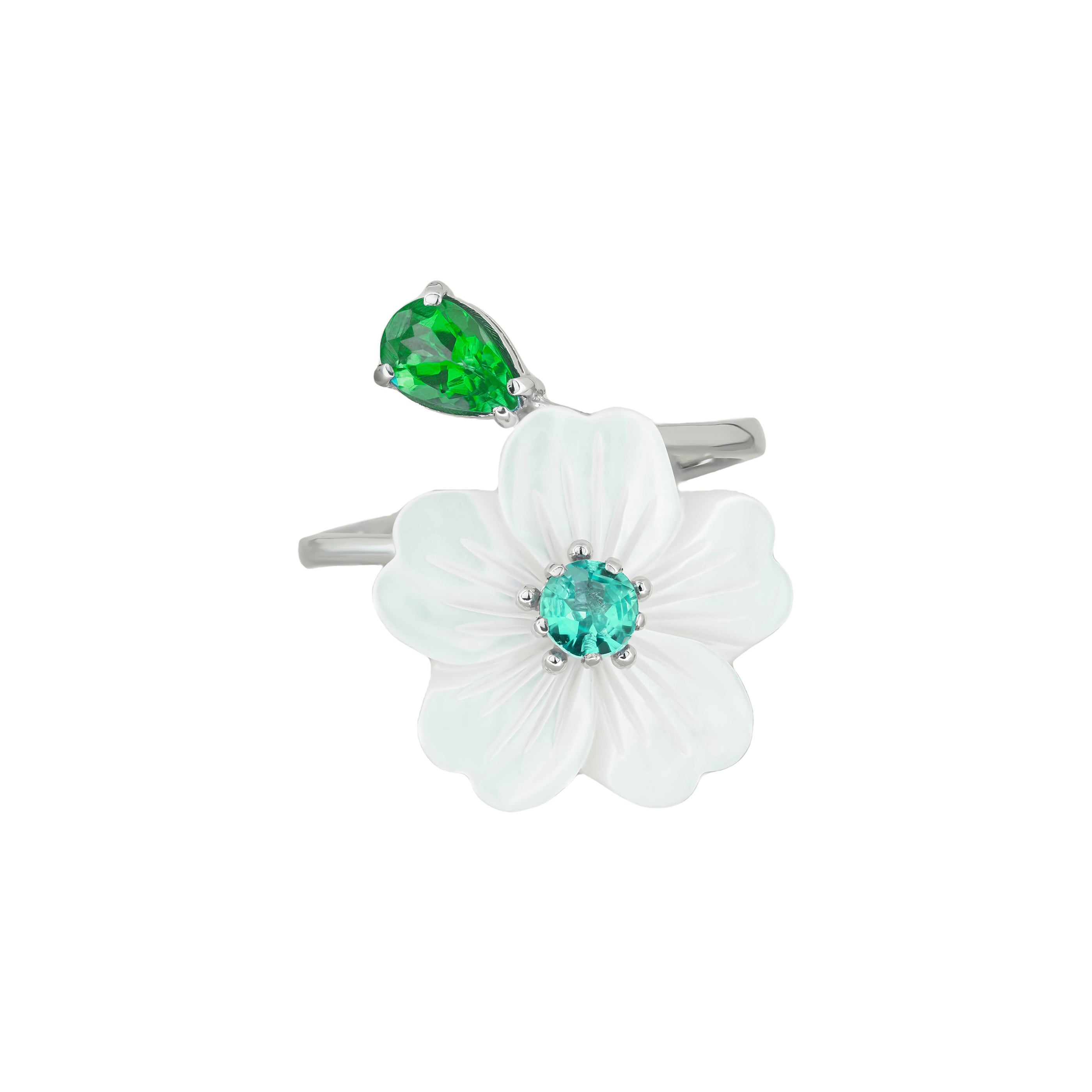 Geschnitzte Blume 14k Ring mit Edelsteinen