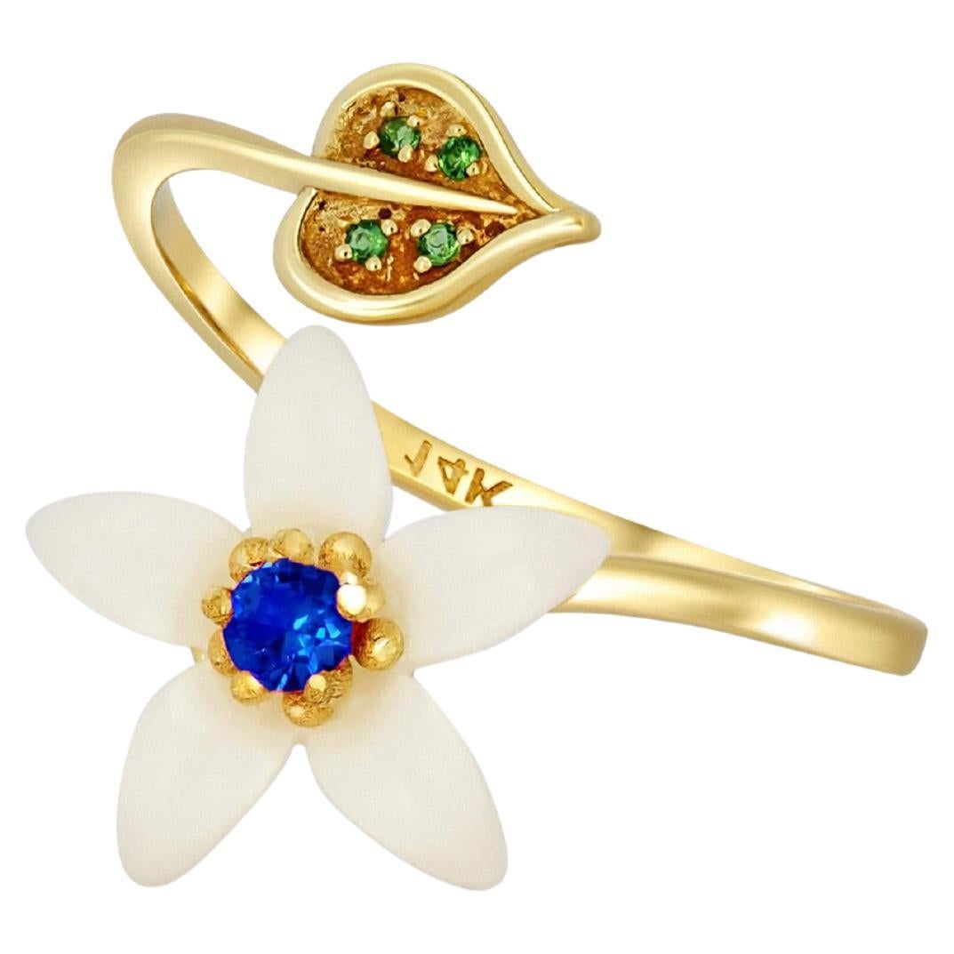 Carved Flower 14k ring with gemstones