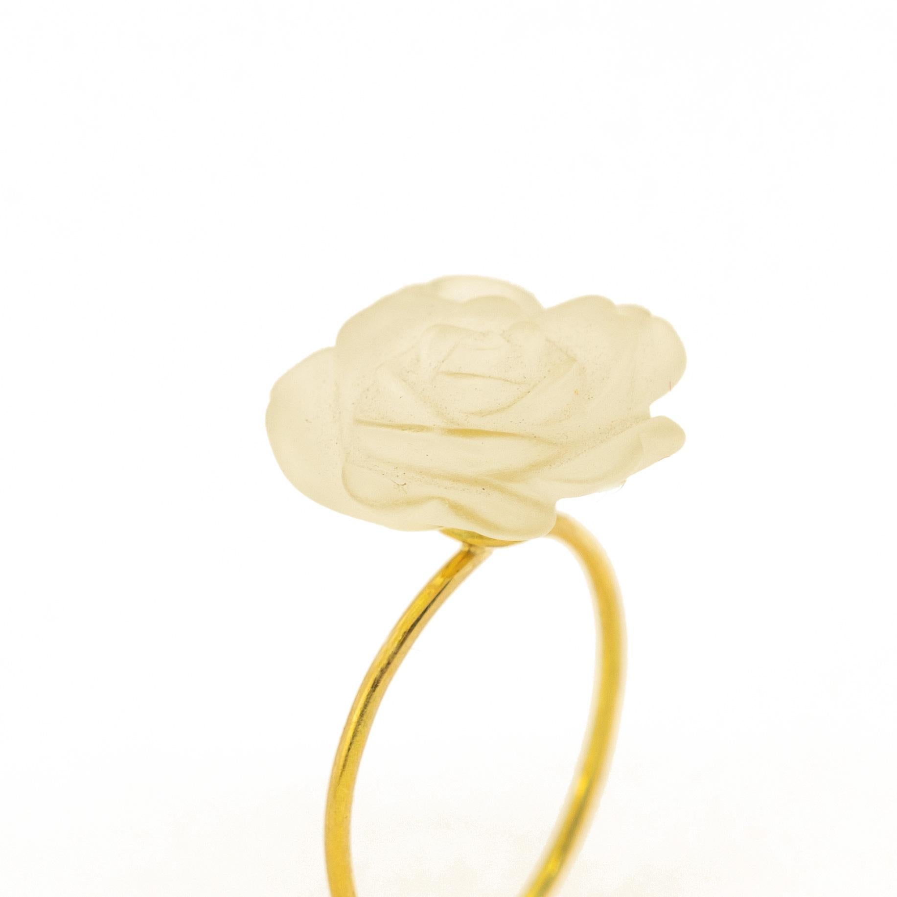 Flor Tallada Oro 18 Kilates Cristal de Roca Rosa Anillo Hecho a Mano Intini Jewels Corte mixto en venta