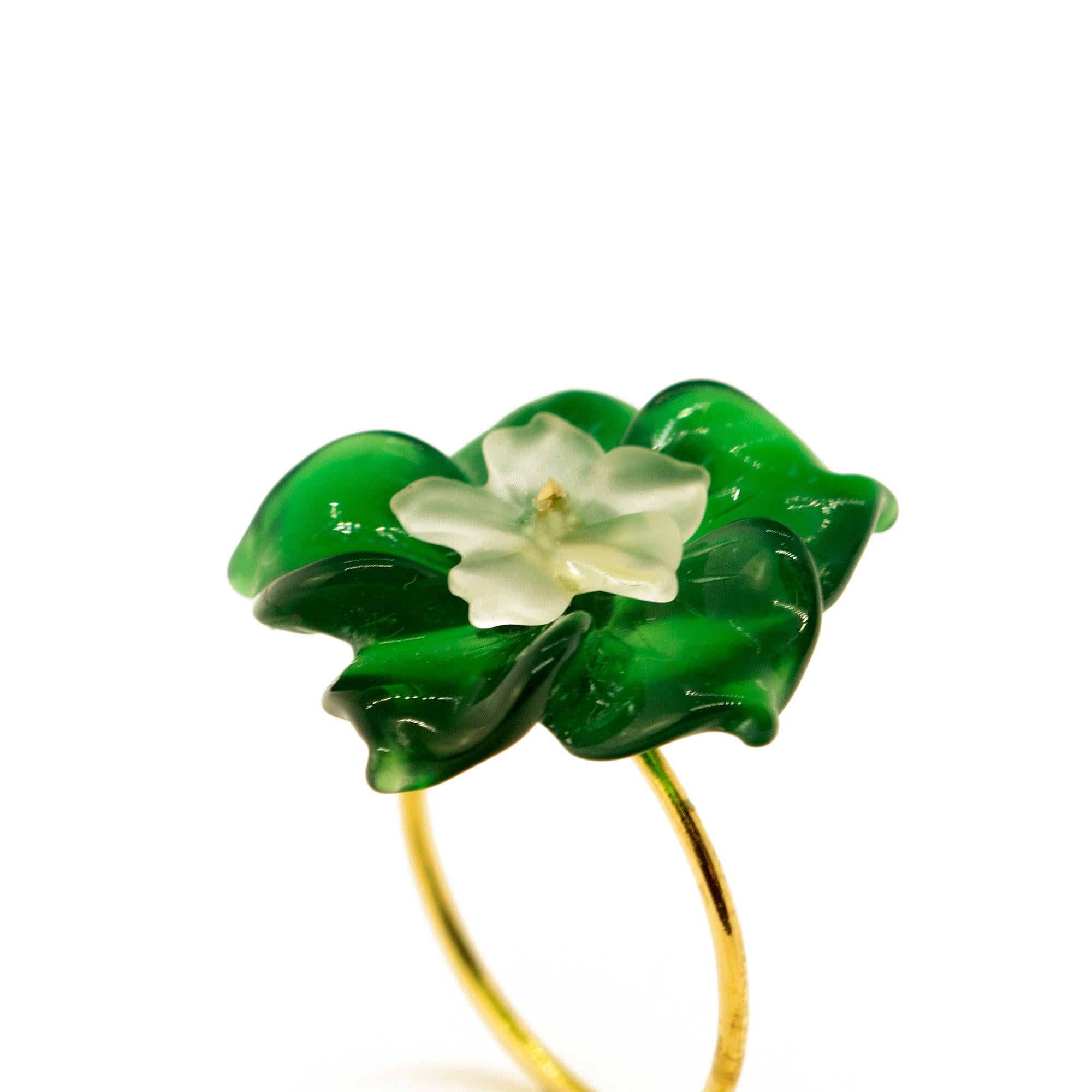Carved Flower 18K Gold Rock Crystal Rose Agate Spring Chic Ring Intini Jewels Artista