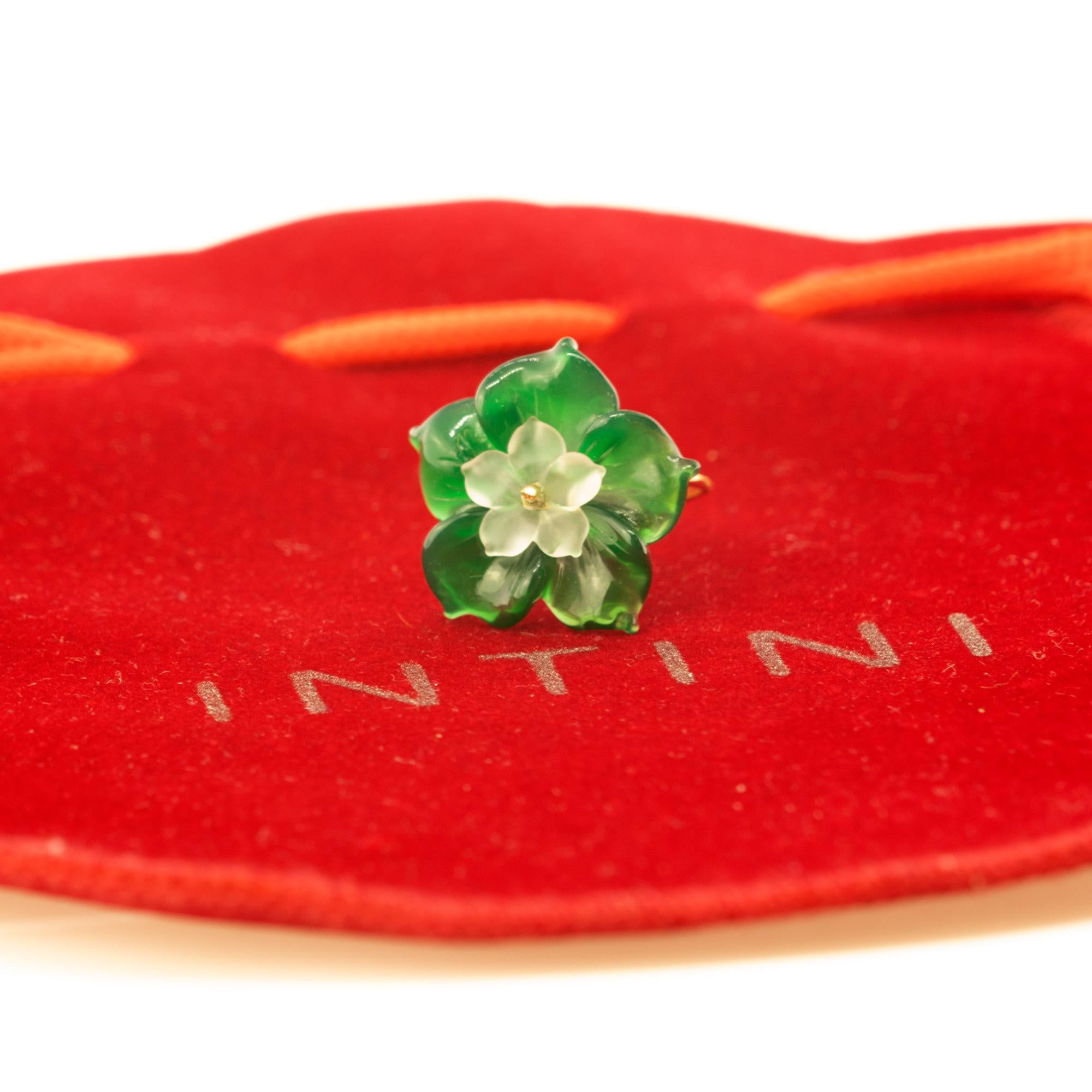 De las mujeres Carved Flower 18K Gold Rock Crystal Rose Agate Spring Chic Ring Intini Jewels