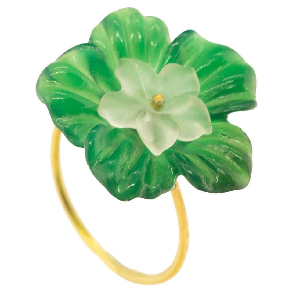 C1770 18k Foiled Rock Crystal 5 Stone Ring with Ornamental Balls at 1stDibs